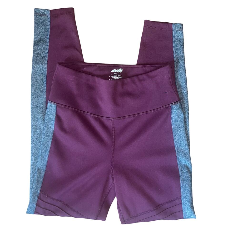 5/$25 Maroon Gray Avia Side Stripe Athletic Leggings Colorblock Workout Small
